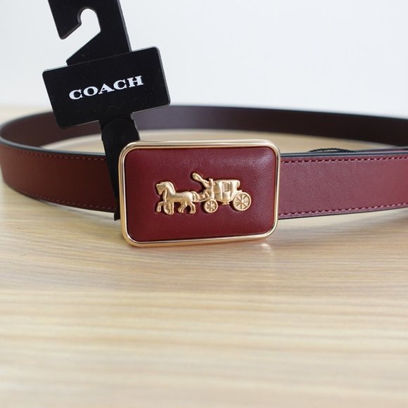 Coach Women’s Grace Plaque Buckle Belt In Wine Ox blood Size Large (25 mm) COACH Grace Plaque Buckle Belt - XL - Wine Oxblood - New  main image 2